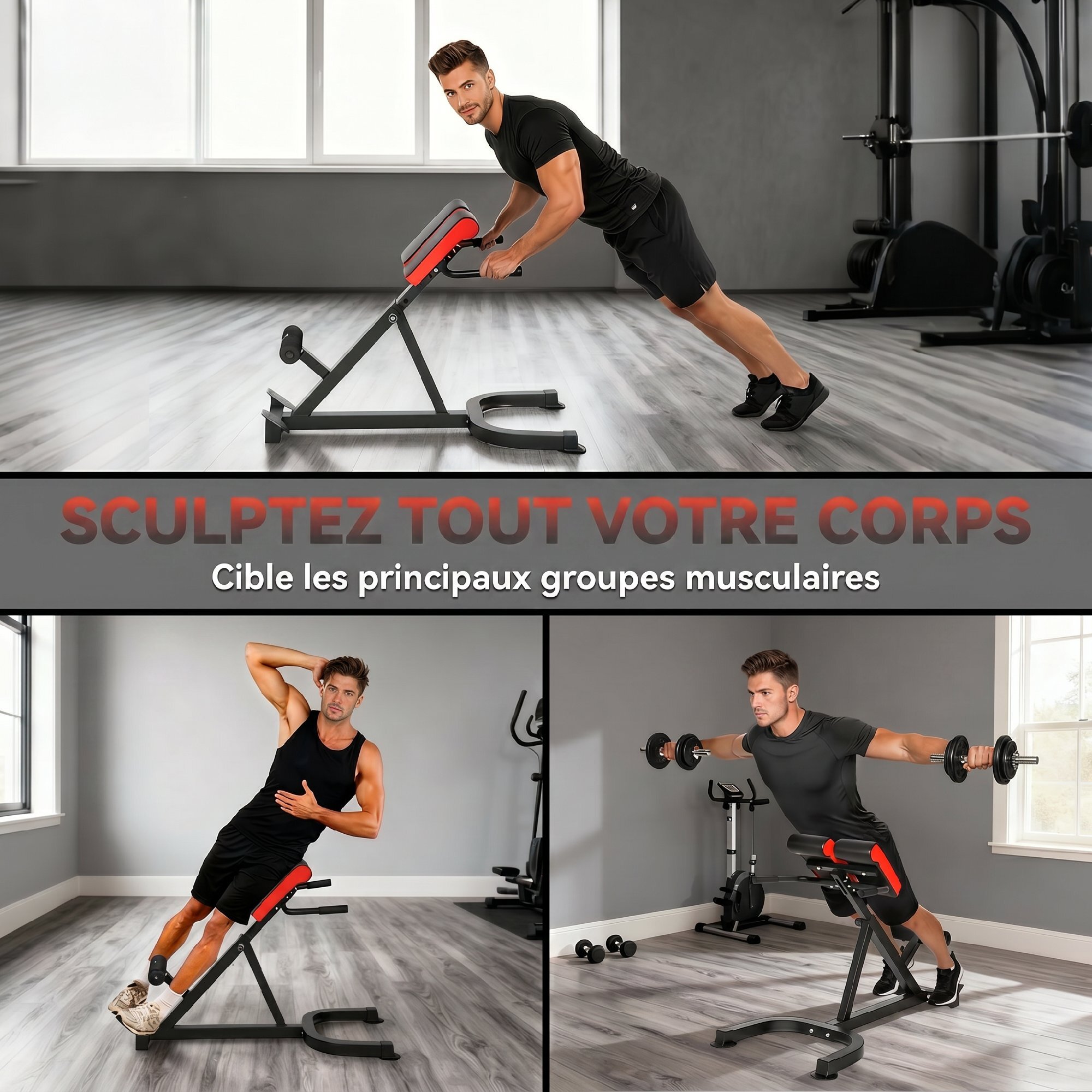 Banc de musculation réglable 5 niv. - banc lombaire - banc hyperextension