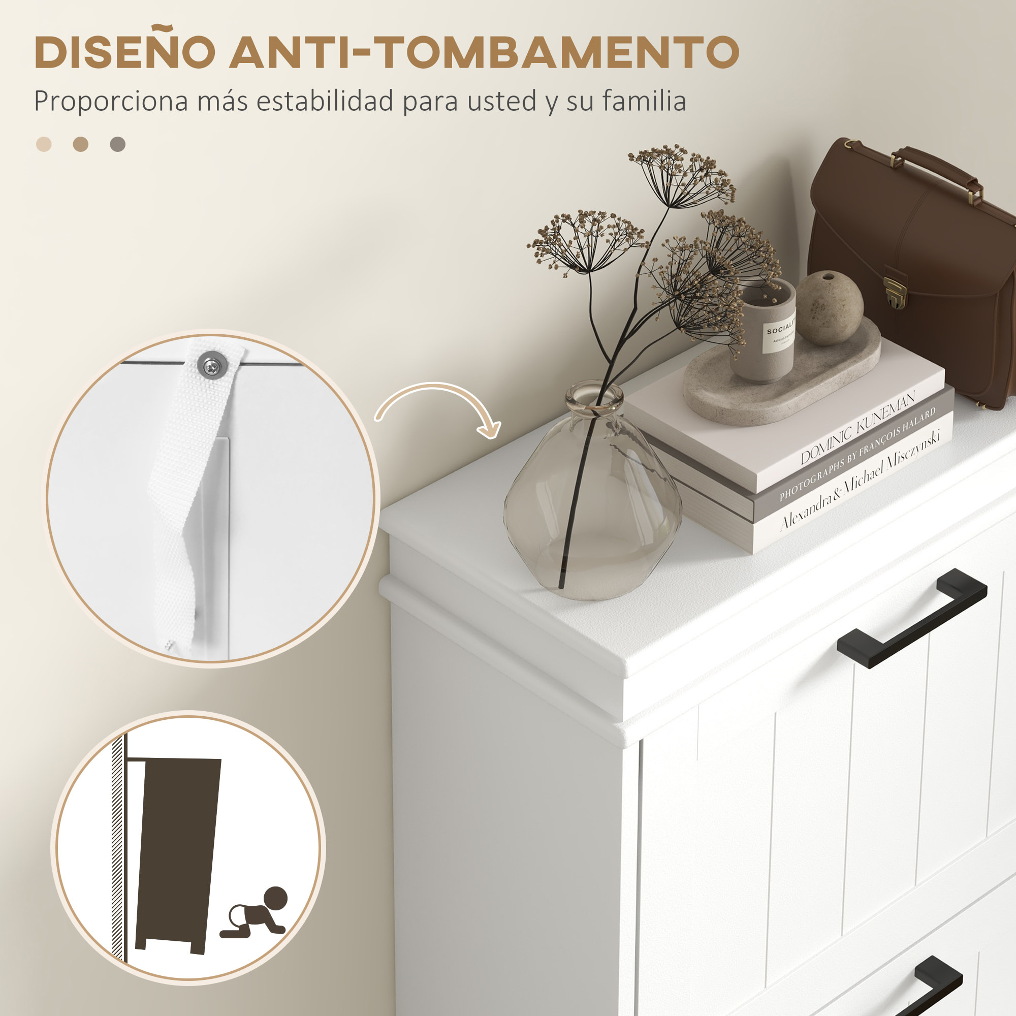 Zapatero Estrecho con 3 Puertas Abatibles, Zapatero Entrada Recibidor, Estantes Ajustables, para 15 Pares de Zapatos, para Pasillo, Espacios Reducidos, Blanco