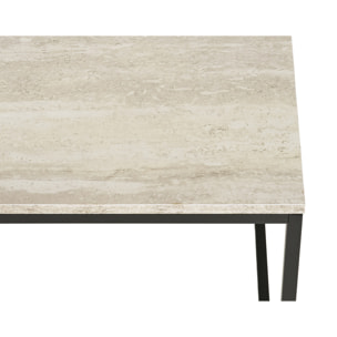 Maya - table basse plateau effet travertin en FSC  100% - pieds en métal - 90 cm - Beige / Noir