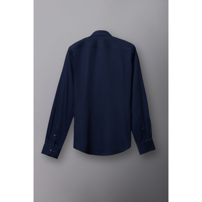 Camicia Uomo 1 Bottone Francese Slim Satin Unito Blu