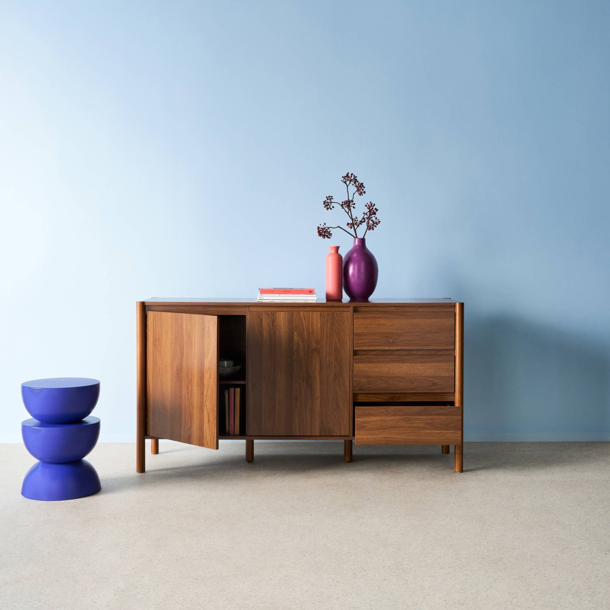 Buffet décor bois 2 portes 3 tiroirs 150cm HARMONY