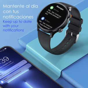 DAM Smartwatch QS40 con llamadas Bluetooth, notificaciones push. Múltiples modos deportivos, monitores de salud. 4,4x1,05x3,7 Cm. Color: Plata