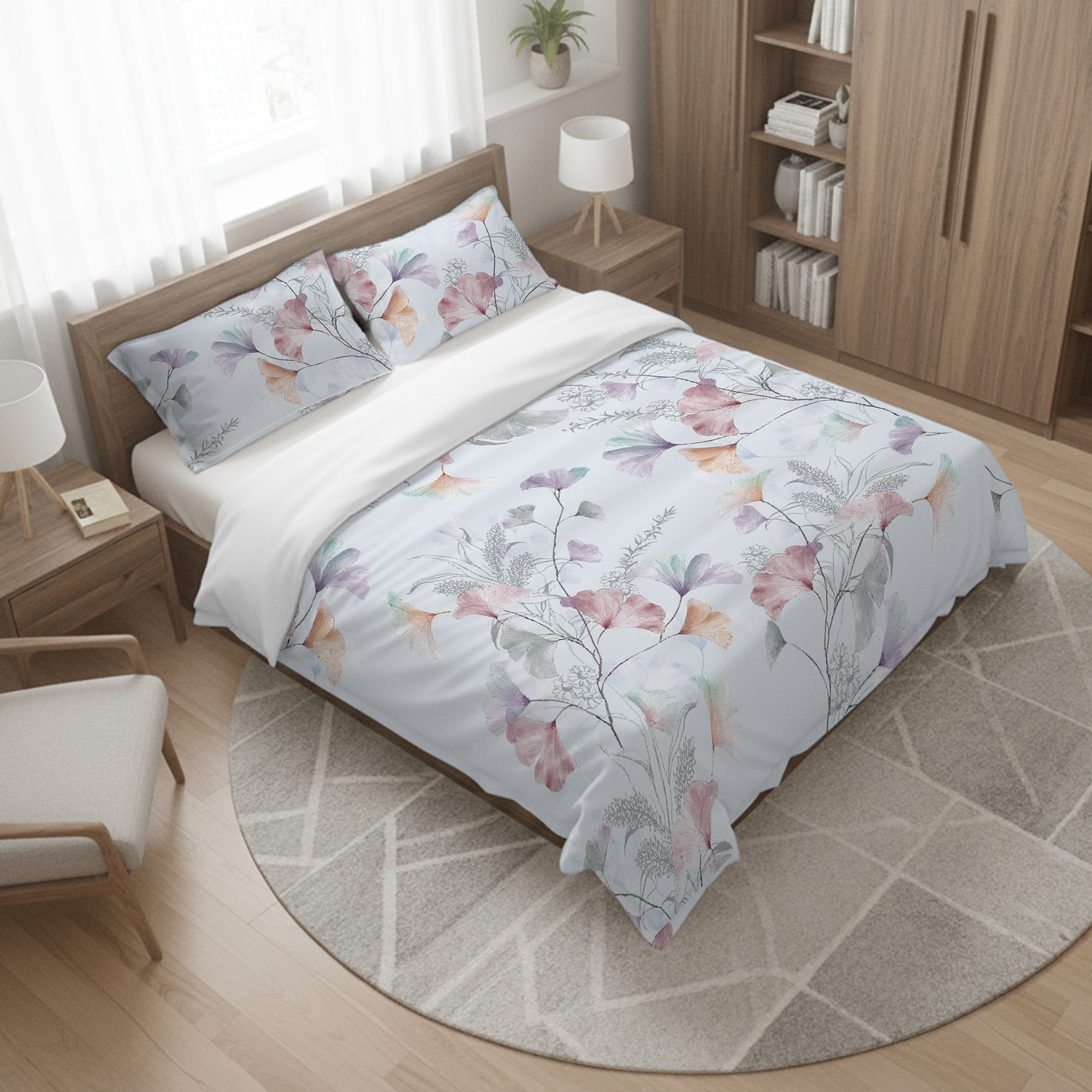 Parure copripiumino matrimoniale stampa in digitale ginko