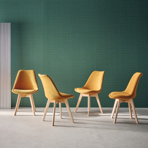 Lot de 4 chaises scandinaves revêtement velours côtelé ocre. pieds bois de hêtre - Nils