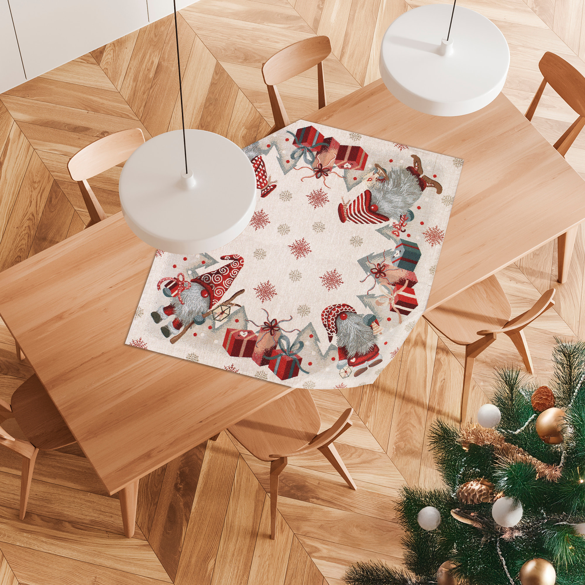 CENTROTAVOLA NATALIZIO JACQUARD GNOMI CLASSICI