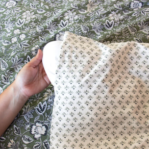 Parure de lit 3 pièces réversible motif floral - Kaki