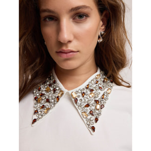 Motivi - T-shirt con colletto ricamato con pietre - Bianco