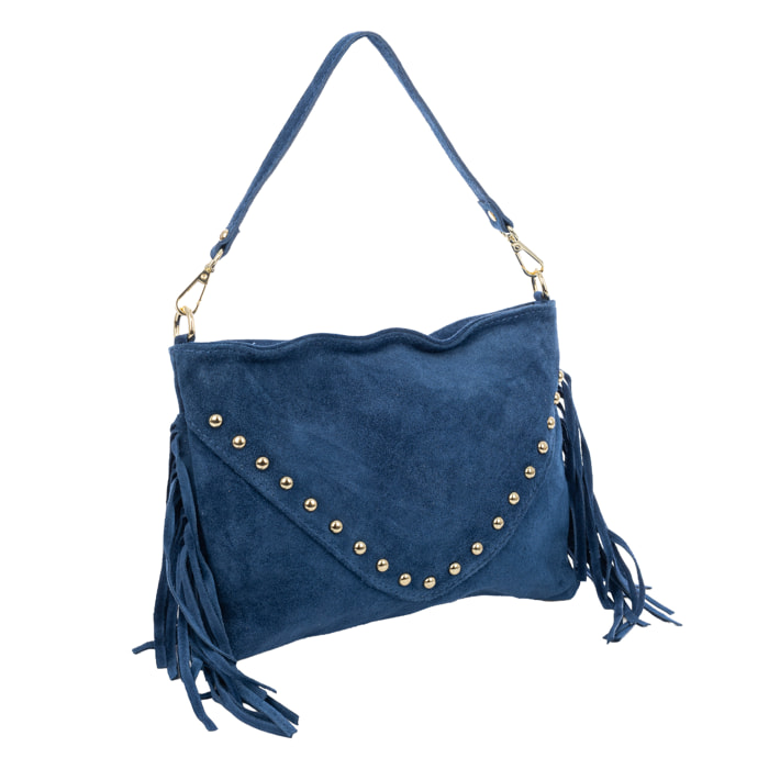Bellegra Bolso de hombro Mujer. Piel auténtica Gamuza con detalles metálicos.