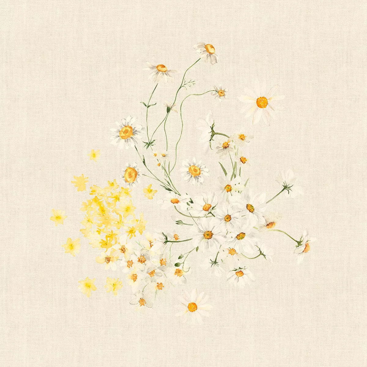 Serviette lin & coton lavé 150 g/m² imprimé jaune beige Daisy chanvre