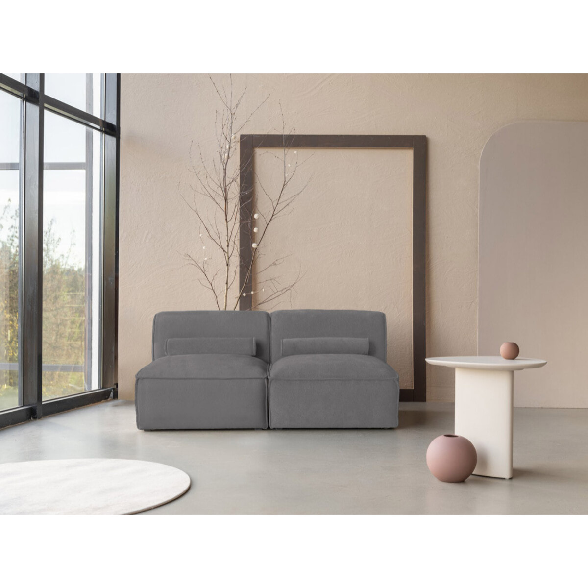 Felix - canapé modulable 2 places en tissu texturé - Gris foncé