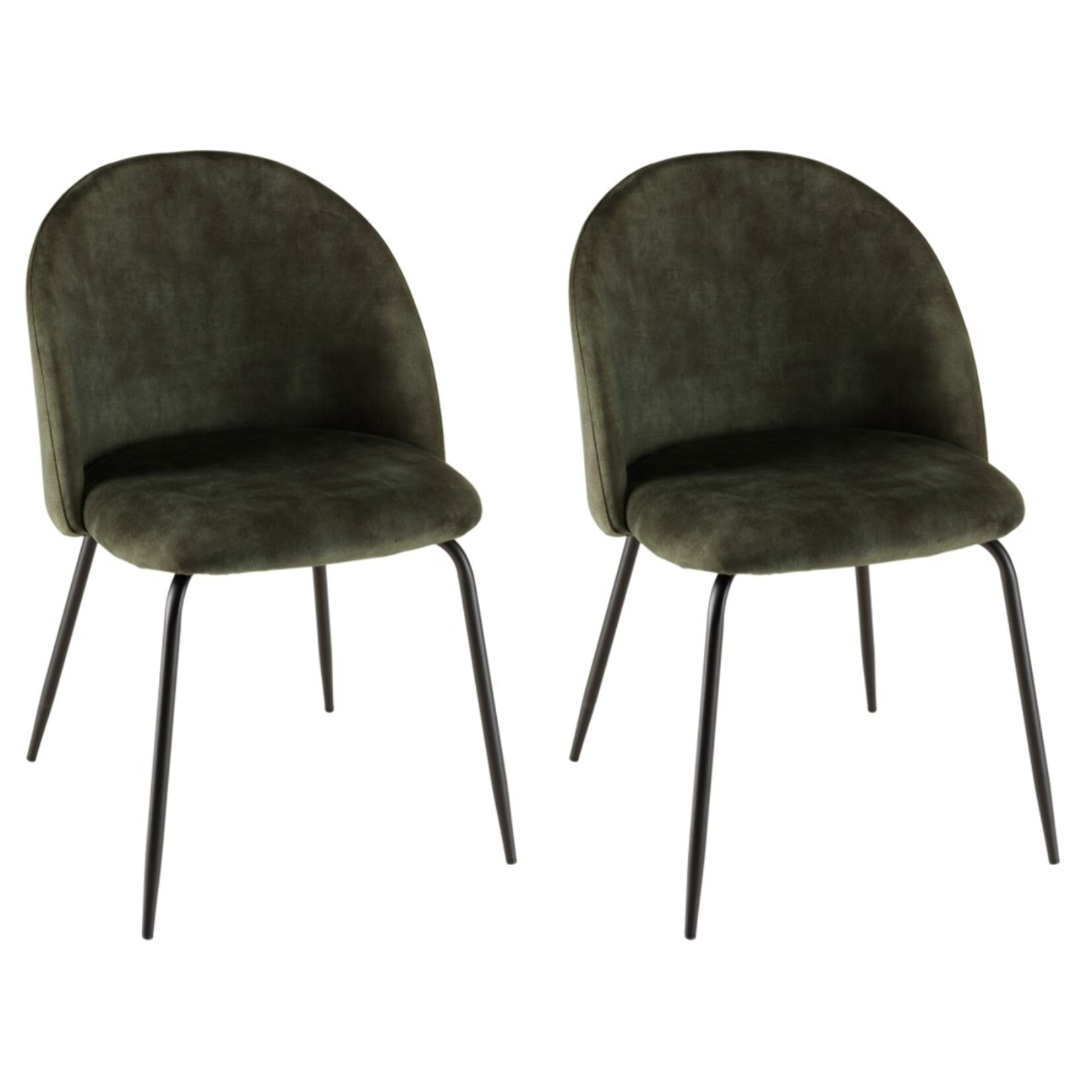 TOM - Lot de 2 chaises velours vert sapin dossier arrondi pieds acier