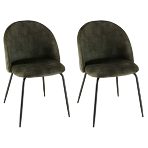 TOM - Lot de 2 chaises velours vert sapin dossier arrondi pieds acier