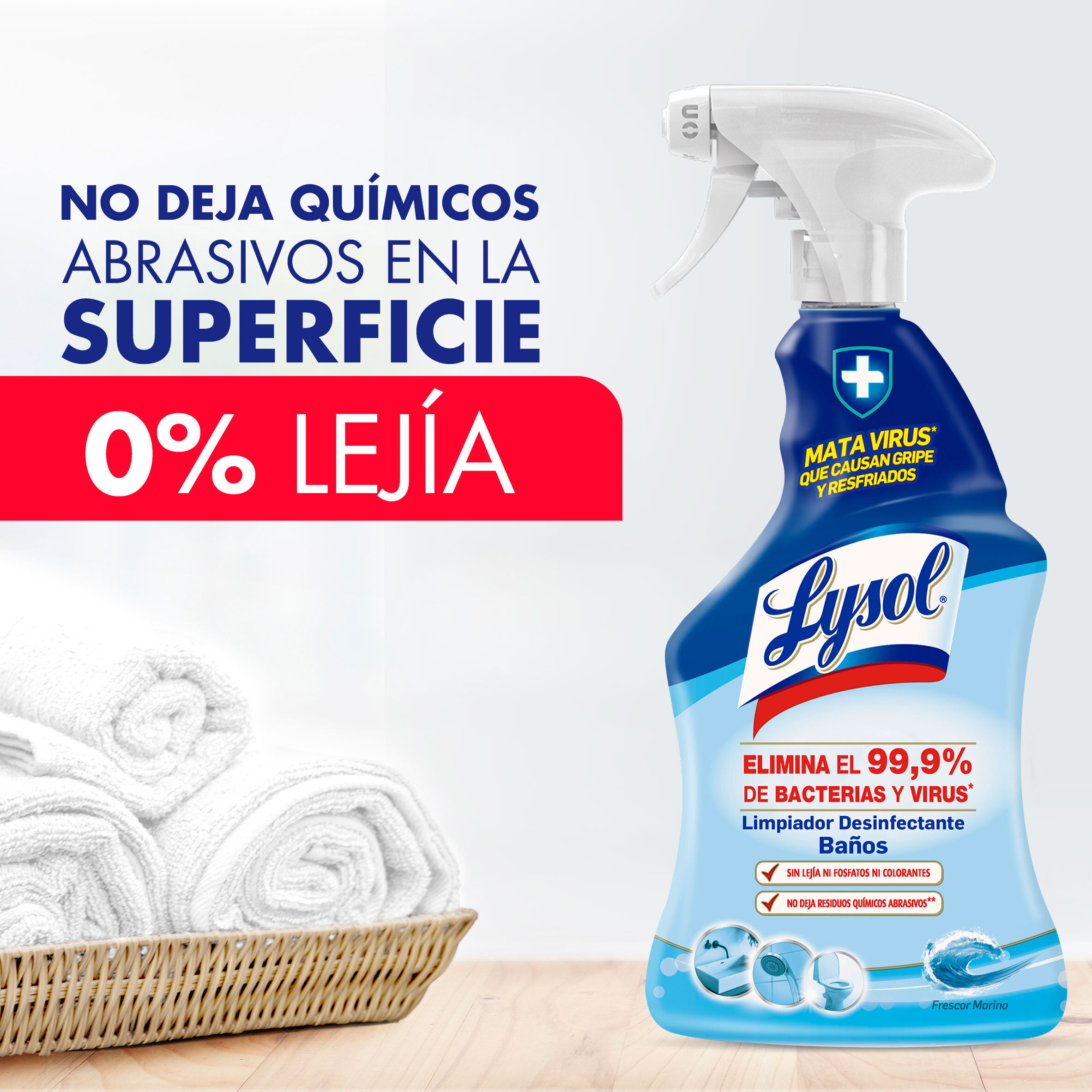 Lysol Limpiador desinfectante antical baños, elimina virus, bacterias sin lejía, aroma frescor marino, spray - Pack 3x750ml