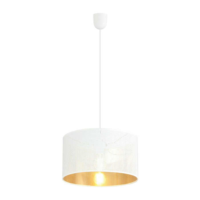 Lampada a sospensione Aston in acciaio bianco con interno dorato