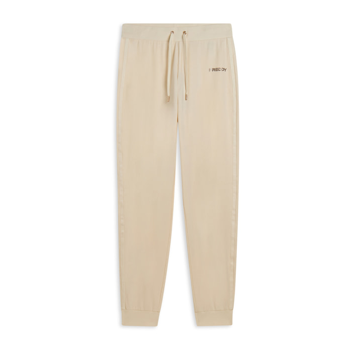 Pantaloni con fondo a costina e bande logate