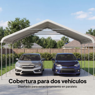 Carpa Garaje Portátil 5x6 m, Garaje Exterior para Coche Impermeable con Estructura de Acero Galvanizado, Toldo Resistente Anti-UV, Cobertizo para Herramientas de Jardín, Blanco Crema