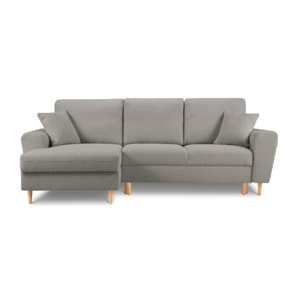 Canapé d'angle gauche convertible avec coffre de rangement "Kyoto" 4 places en bouclé gris