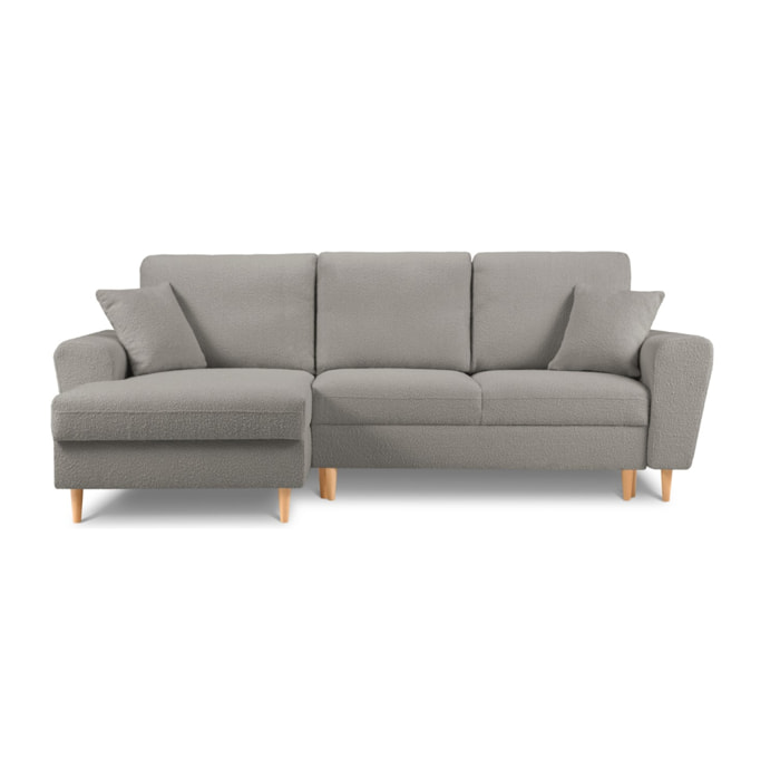 Canapé d'angle gauche convertible avec coffre de rangement "Kyoto" 4 places en bouclé gris