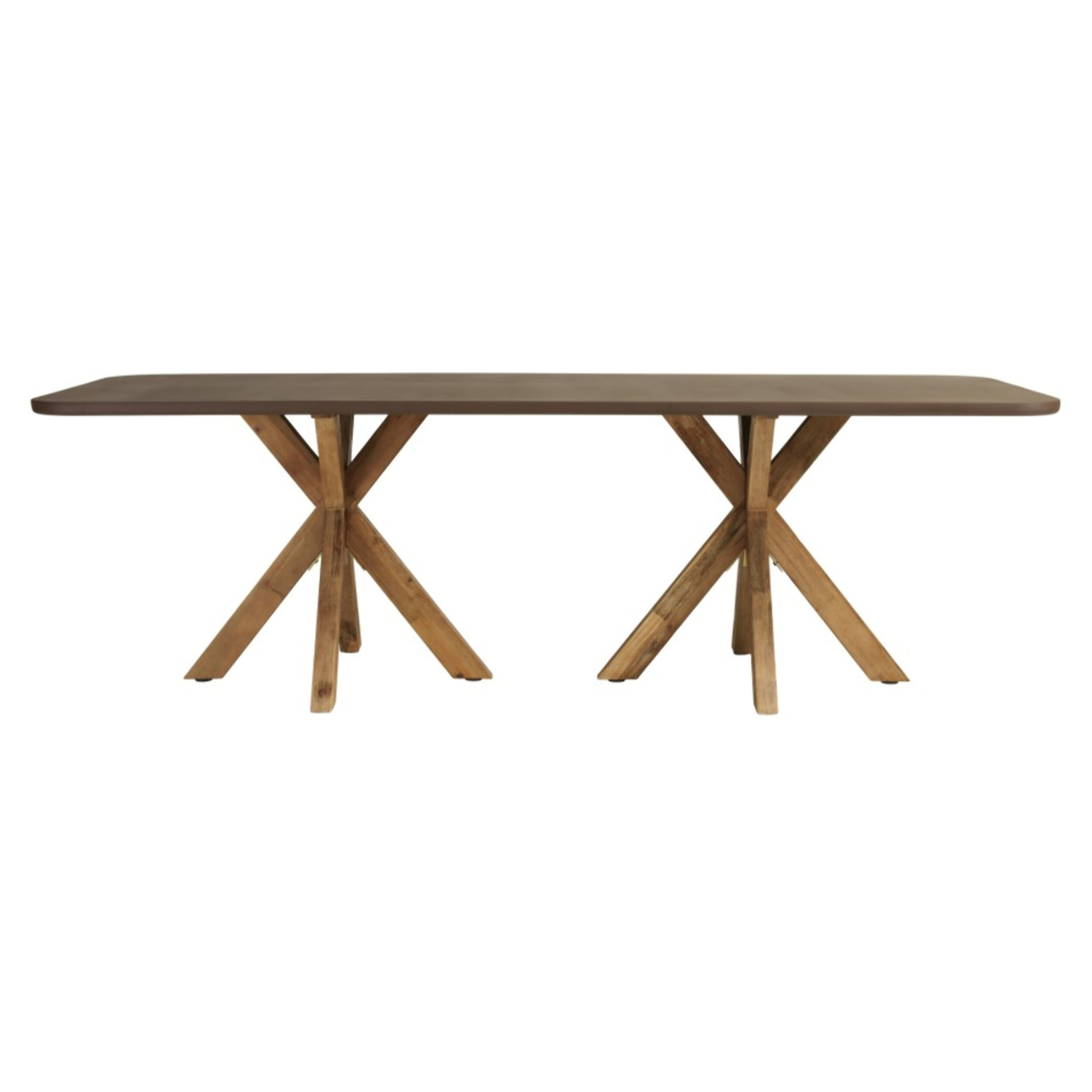 NESTOR - Table à manger 240x100cm effet béton marron pieds en bois d'acacia