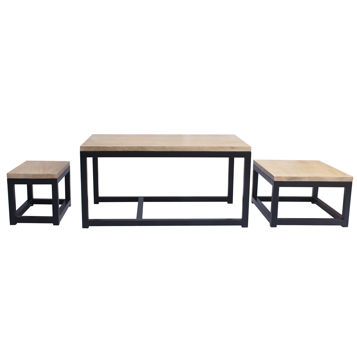 Tables basses gigognes bois manguier massif et métal noir (lot de 3) FACTORY