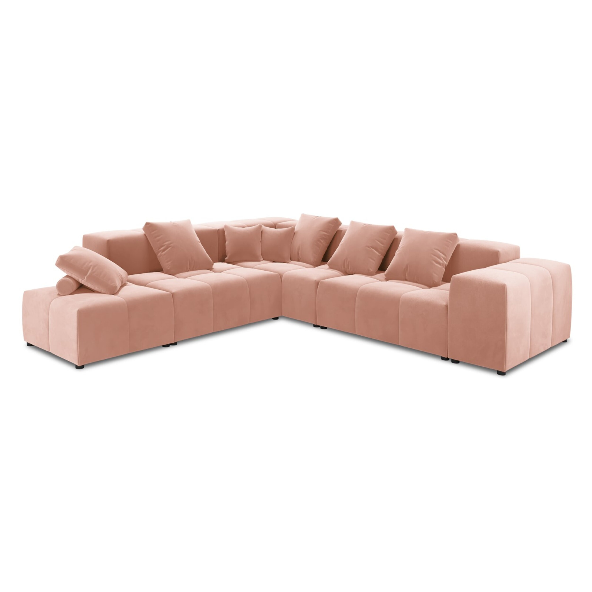 Canapé d'angle symétrique modulable "Rome" 7 places en velours rose