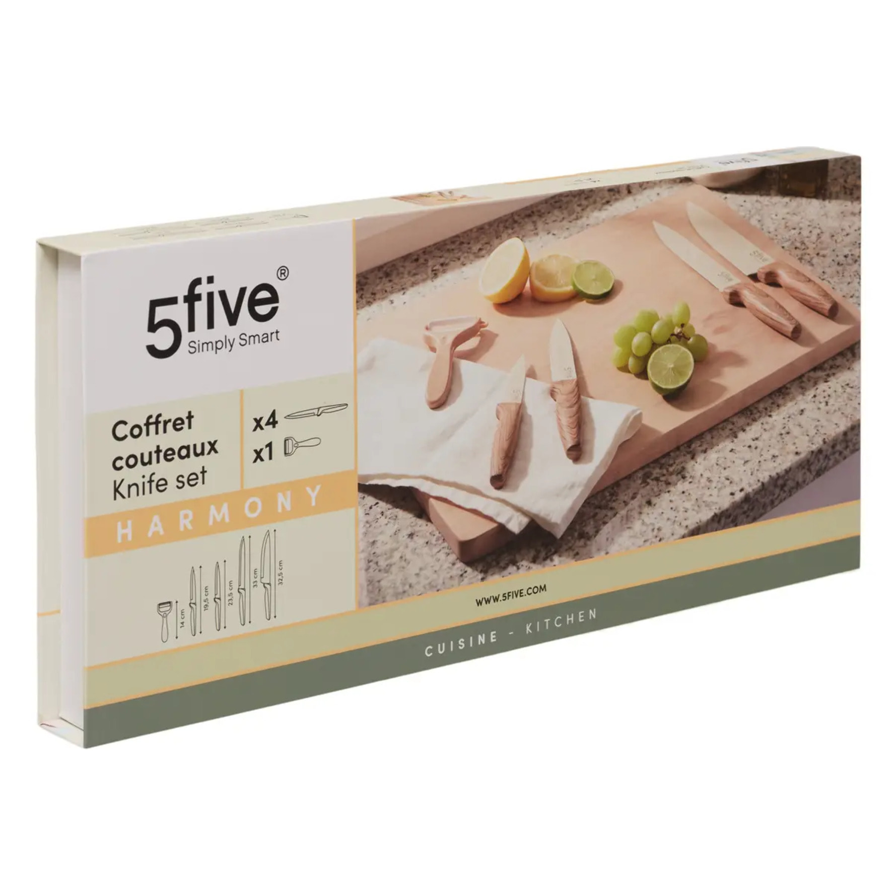 Coffret découpe Harmony 4 couteaux et 1 éplucheur beige
