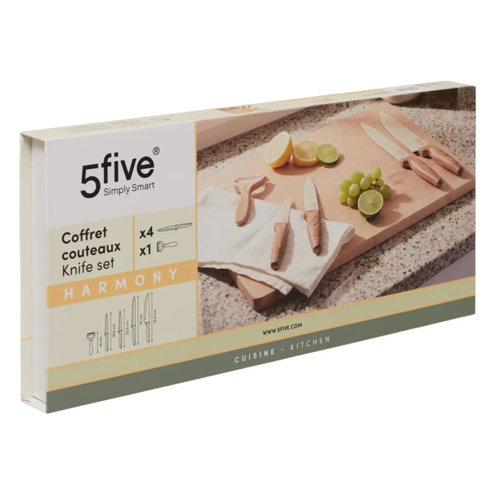 Coffret découpe Harmony 4 couteaux et 1 éplucheur beige