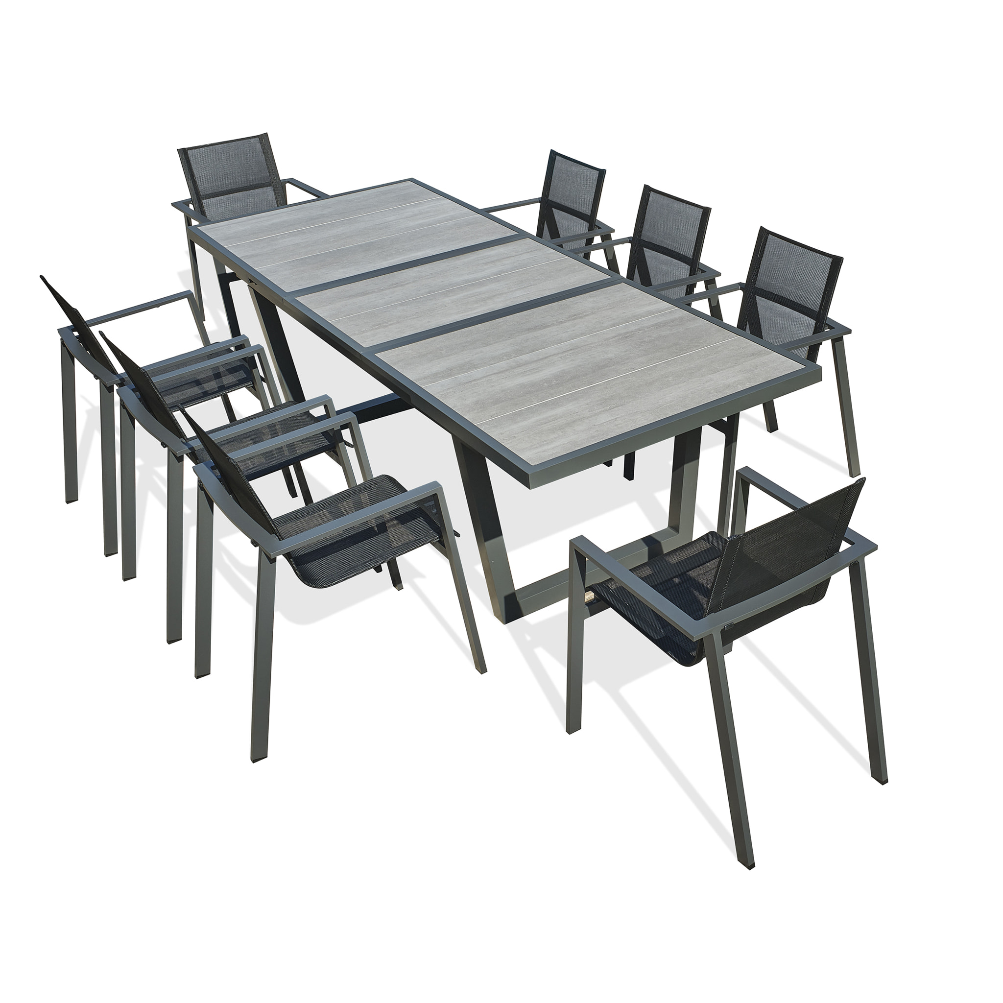 OLHOS - Ensemble repas 8 places en aluminium et plateau céramique