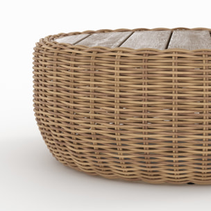 Table basse de jardin en rotin synthétique et bois - Sky