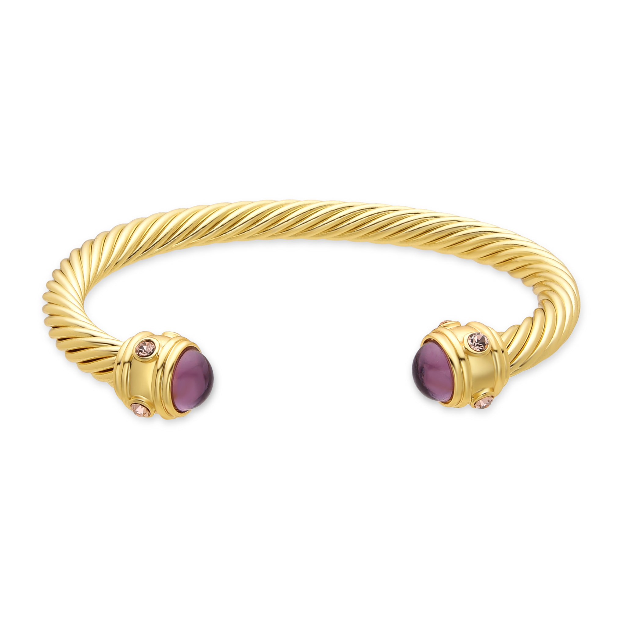 Brazalete de Cristal Morado acabado en oro amarillo de 18k