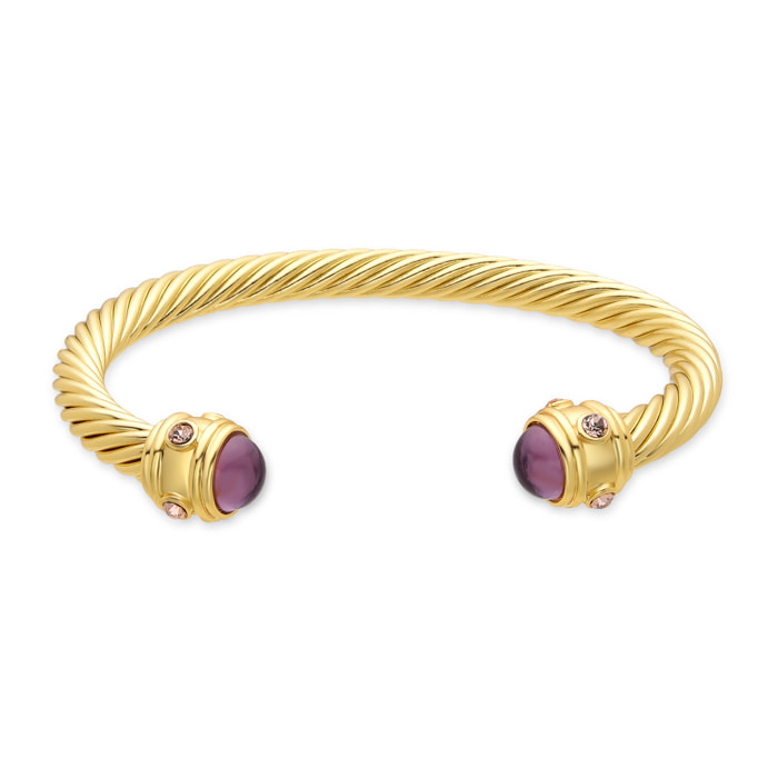 Brazalete de Cristal Morado acabado en oro amarillo de 18k