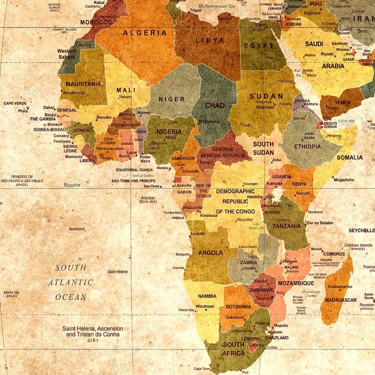 Tableau carte du monde ton orangé - 80x50 cm Toile imprimée