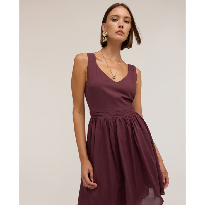 Motivi - Vestito flare in voile di cotone con scollo a V - Bordeaux