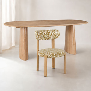 Ensemble table ovale 220cm et 6 chaises en tissu zèbre safran LILY