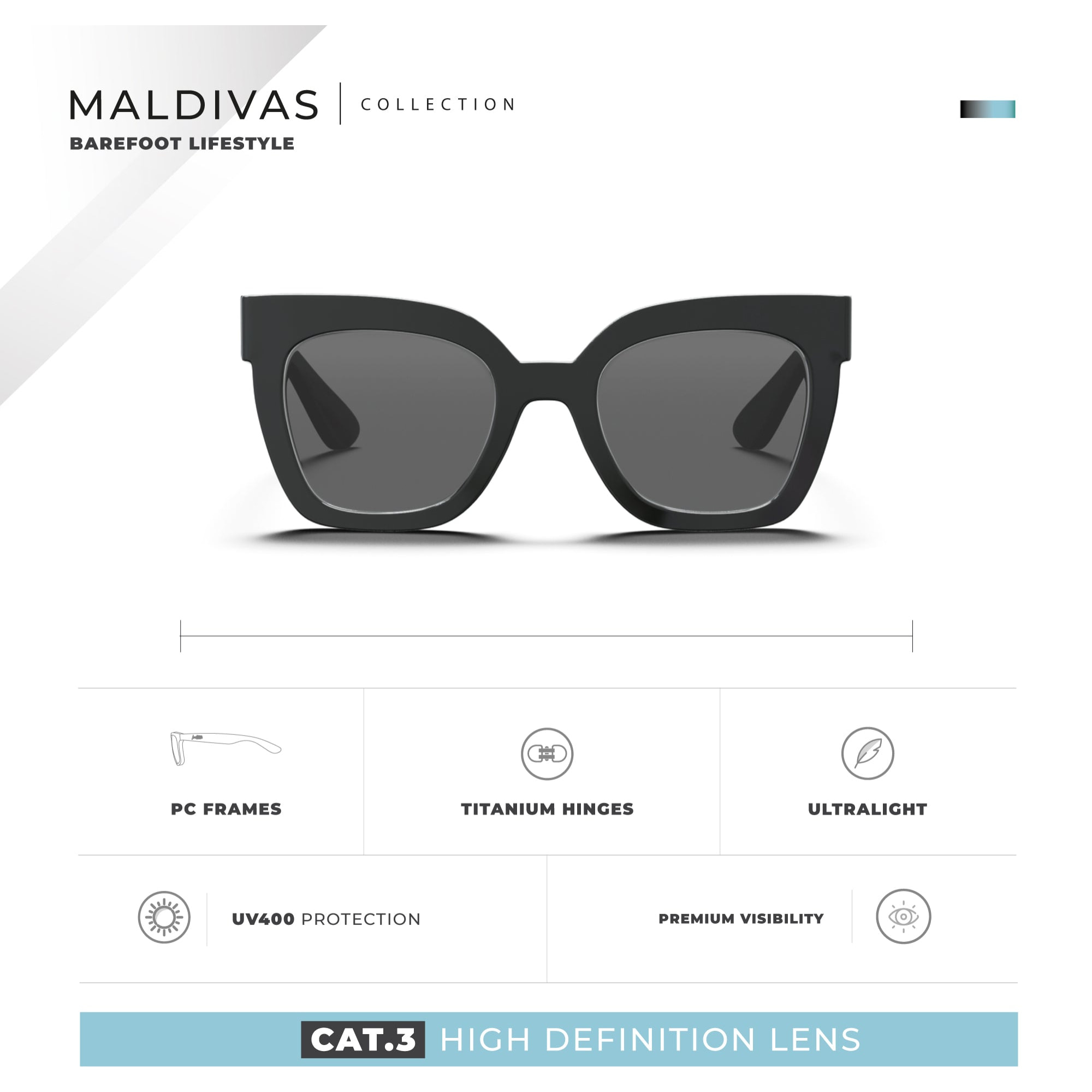 Gafas de Sol Maldivas Negro Hanukeii para hombre y mujer