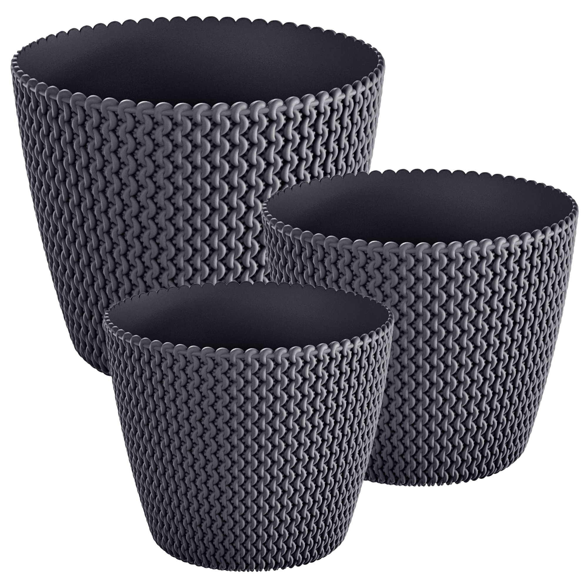Pack 3 macetas redondas efecto rattan (5/8/11,5 litros), modelo Splofy negro