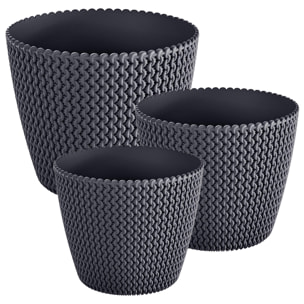 Pack 3 macetas redondas efecto rattan (5/8/11,5 litros), modelo Splofy negro