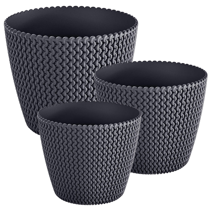 Pack 3 macetas redondas efecto rattan (5/8/11,5 litros), modelo Splofy negro