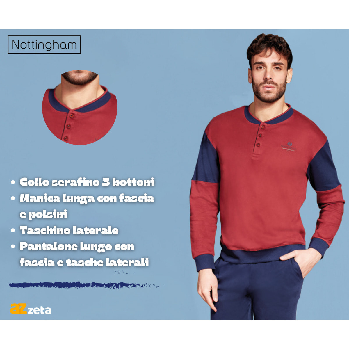 Pigiama Uomo lungo invernale in Cotone Interlock Nottingham, Art. FR44580 Bordeaux