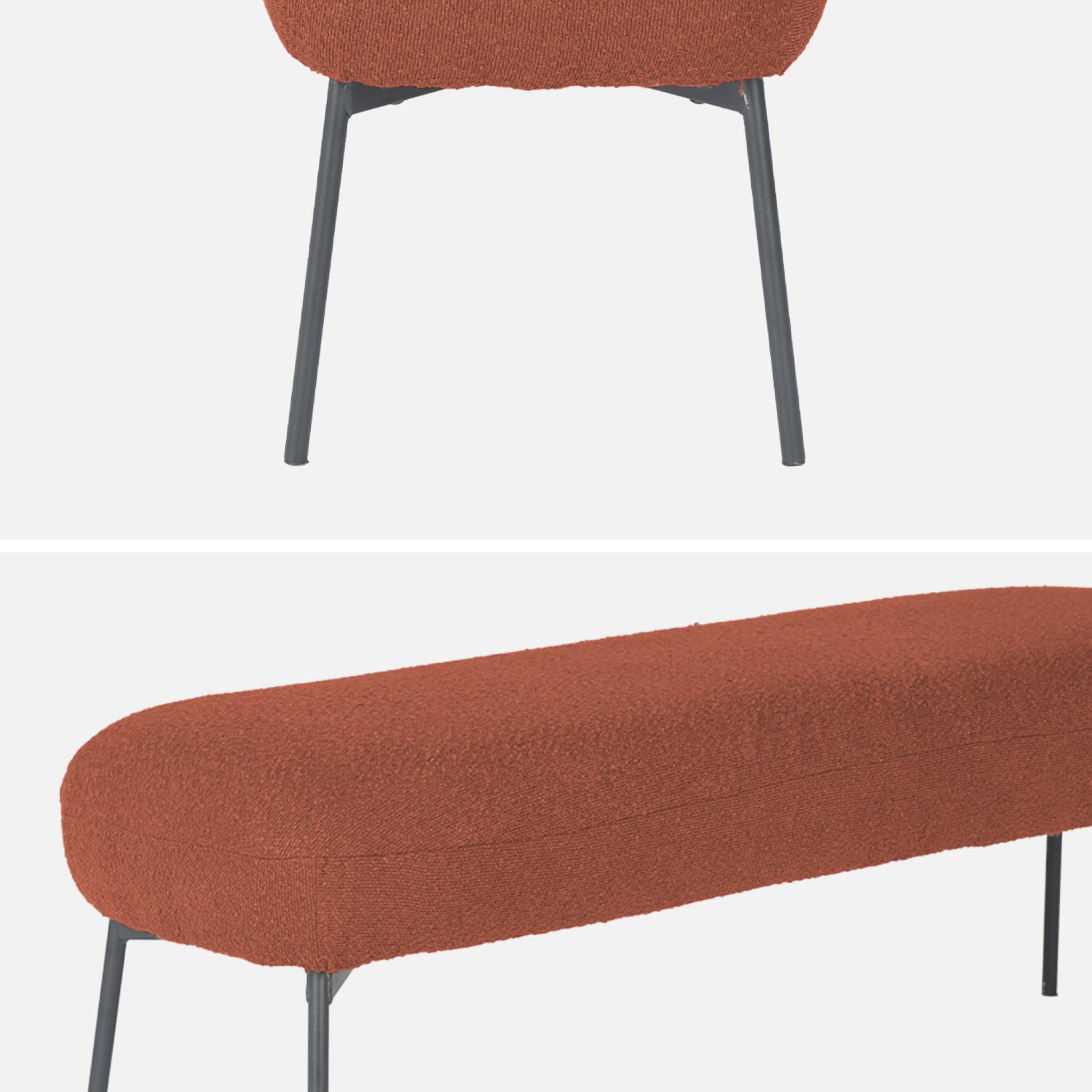 Banc. bout de lit avec revêtement bouclette texturée. rouille. pieds en métal noir. L 120 x P 41 x H 42.5cm