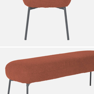 Banc. bout de lit avec revêtement bouclette texturée. rouille. pieds en métal noir. L 120 x P 41 x H 42.5cm