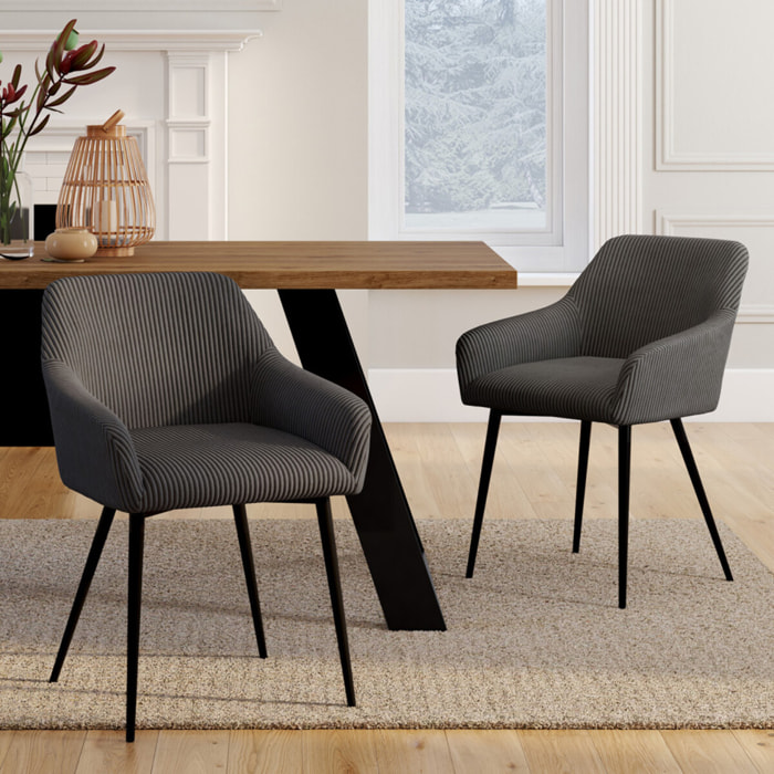 Chaises Jenny velours côtelé gris pieds métal - lot de 2