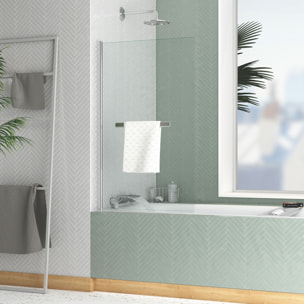 Pare baignoire Rabattable avec porte-serviette 70x120 cm - Profilé Chromé - Verre 4 mm