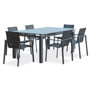 ALU-MIAMI - Ensemble repas de jardin 6 places en aluminium anthracite