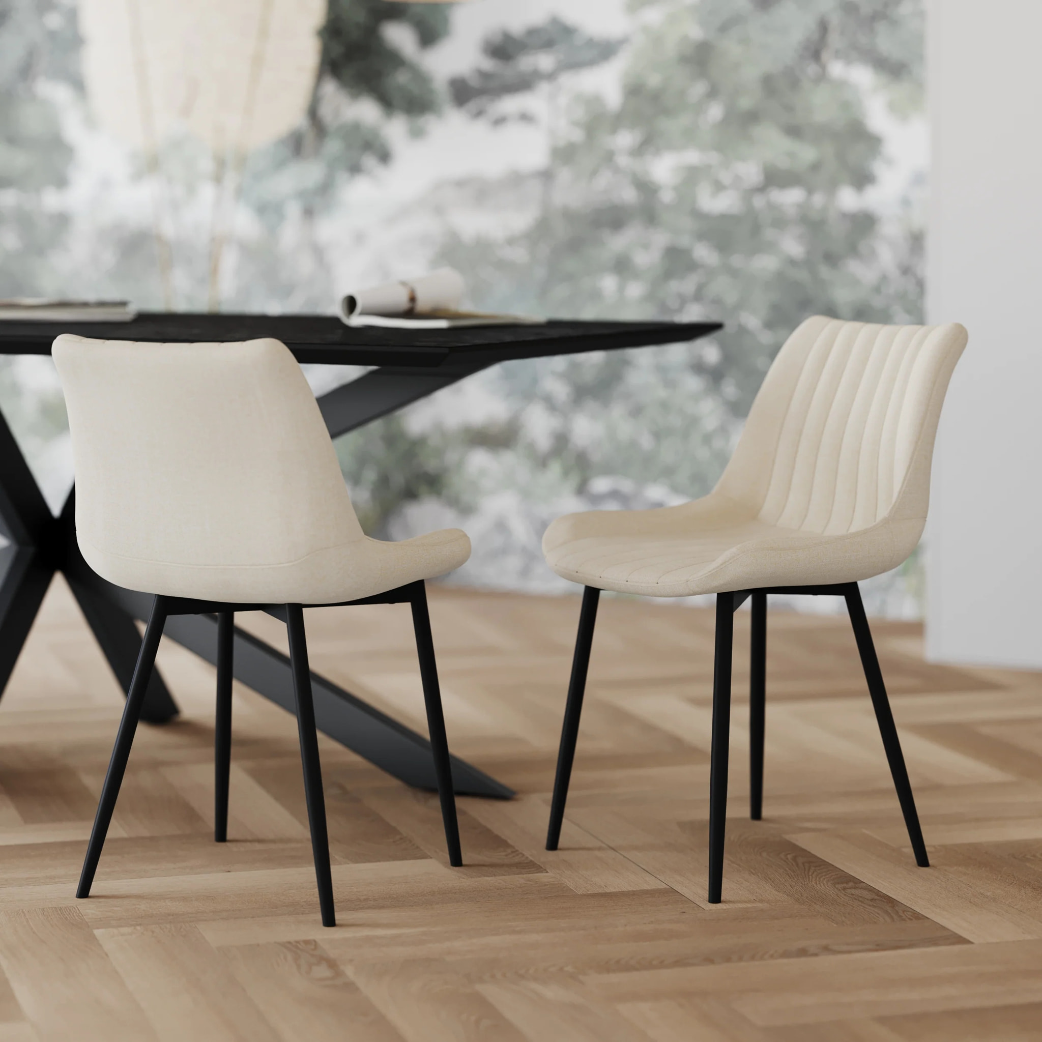 Lot de 2 chaises en tissu beige et métal noir - Killi