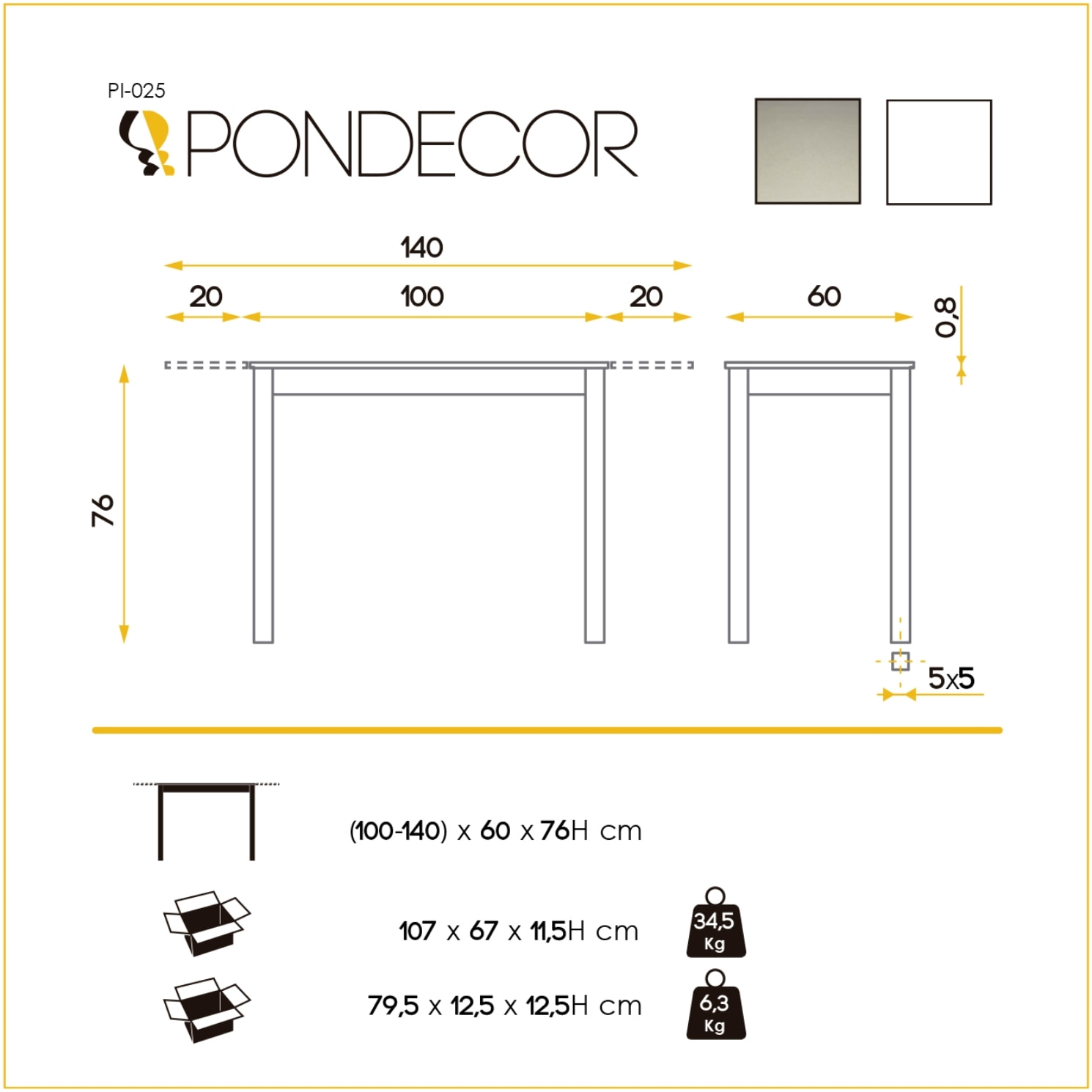 Mesa de cocina SINTRA 76 - 100/140x60x76cm