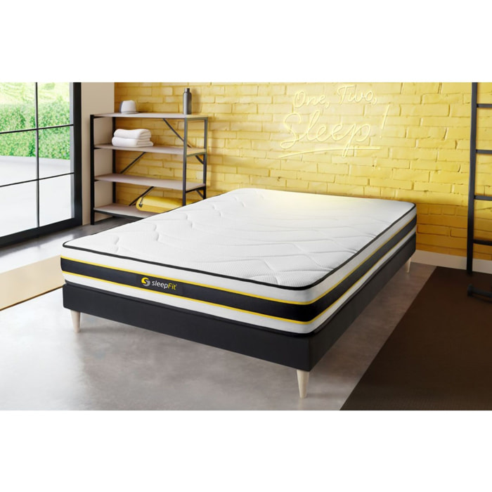 Ensemble - Matelas Hybride 22cm d'épaisseur - 3 zones de confort - Confort ferme - Sommier tapissier en kit - 1 place