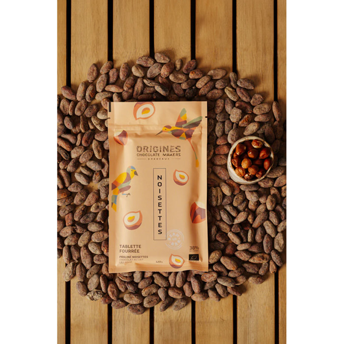 Tablette fourrée chocolat noisettes - Bean To Bar - 120g Bio