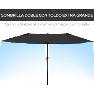 Sombrilla Doble Grande Con Manivela Manual 4,6x2,7m Negro