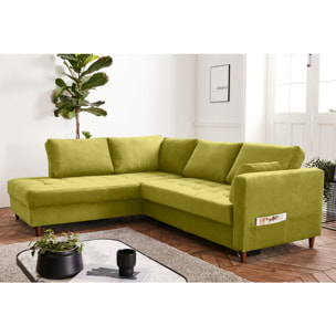 Anna - canapé d'angle gauche - 5 places - convertible - en velours - Vert Olive